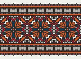 Cross Stitch Embroidery. Ethnic Patterns. Native Style. Traditional Design for texture, textile, fabric, clothing, Knitwear, print. Geometric Pixel Horizontal Seamless Vector. vector