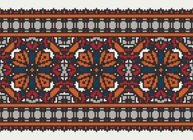 Cross Stitch Embroidery. Ethnic Patterns. Native Style. Traditional Design for texture, textile, fabric, clothing, Knitwear, print. Geometric Pixel Horizontal Seamless Vector. vector