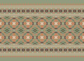 Cross Stitch Embroidery. Ethnic Patterns. Native Style. Traditional Design for texture, textile, fabric, clothing, Knitwear, print. Geometric Pixel Horizontal Seamless Vector. vector