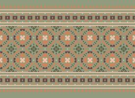 Cross Stitch Embroidery. Ethnic Patterns. Native Style. Traditional Design for texture, textile, fabric, clothing, Knitwear, print. Geometric Pixel Horizontal Seamless Vector. vector