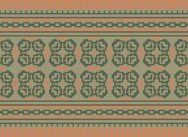 Pixel cross stitch traditional ethnic pattern paisley flower Ikat background abstract Aztec African Indonesian Indian seamless pattern for fabric print cloth dress carpet curtains and sarong vector