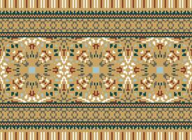 Cross Stitch Embroidery. Ethnic Patterns. Native Style. Traditional Design for texture, textile, fabric, clothing, Knitwear, print. Geometric Pixel Horizontal Seamless Vector. vector