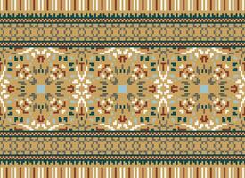 Cross Stitch Embroidery. Ethnic Patterns. Native Style. Traditional Design for texture, textile, fabric, clothing, Knitwear, print. Geometric Pixel Horizontal Seamless Vector. vector