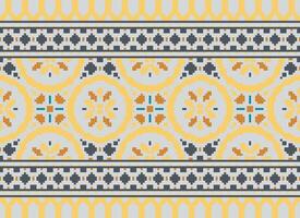 Cross Stitch Embroidery. Ethnic Patterns. Native Style. Traditional Design for texture, textile, fabric, clothing, Knitwear, print. Geometric Pixel Horizontal Seamless Vector. vector