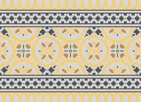 Cross Stitch Embroidery. Ethnic Patterns. Native Style. Traditional Design for texture, textile, fabric, clothing, Knitwear, print. Geometric Pixel Horizontal Seamless Vector. vector