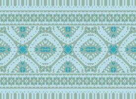 Cross Stitch Embroidery. Ethnic Patterns. Native Style. Traditional Design for texture, textile, fabric, clothing, Knitwear, print. Geometric Pixel Horizontal Seamless Vector. vector