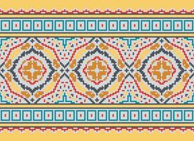 Cross Stitch Embroidery. Ethnic Patterns. Native Style. Traditional Design for texture, textile, fabric, clothing, Knitwear, print. Geometric Pixel Horizontal Seamless Vector. vector