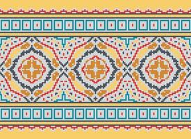 Cross Stitch Embroidery. Ethnic Patterns. Native Style. Traditional Design for texture, textile, fabric, clothing, Knitwear, print. Geometric Pixel Horizontal Seamless Vector. vector