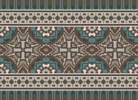 Pixel cross stitch traditional ethnic pattern paisley flower Ikat background abstract Aztec African Indonesian Indian seamless pattern for fabric print cloth dress carpet curtains and sarong vector