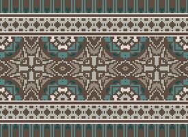 Pixel cross stitch traditional ethnic pattern paisley flower Ikat background abstract Aztec African Indonesian Indian seamless pattern for fabric print cloth dress carpet curtains and sarong vector