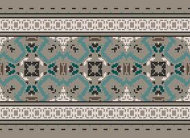 Cross Stitch Embroidery. Ethnic Patterns. Native Style. Traditional Design for texture, textile, fabric, clothing, Knitwear, print. Geometric Pixel Horizontal Seamless Vector. vector