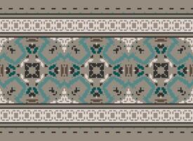 Cross Stitch Embroidery. Ethnic Patterns. Native Style. Traditional Design for texture, textile, fabric, clothing, Knitwear, print. Geometric Pixel Horizontal Seamless Vector. vector