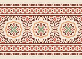 Cross Stitch Embroidery. Ethnic Patterns. Native Style. Traditional Design for texture, textile, fabric, clothing, Knitwear, print. Geometric Pixel Horizontal Seamless Vector. vector