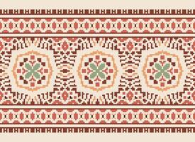 Cross Stitch Embroidery. Ethnic Patterns. Native Style. Traditional Design for texture, textile, fabric, clothing, Knitwear, print. Geometric Pixel Horizontal Seamless Vector. vector