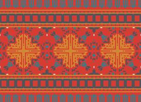 Cross Stitch Embroidery. Ethnic Patterns. Native Style. Traditional Design for texture, textile, fabric, clothing, Knitwear, print. Geometric Pixel Horizontal Seamless Vector. vector
