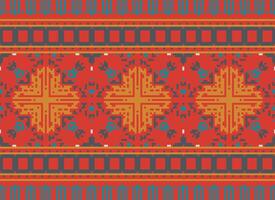 Cross Stitch Embroidery. Ethnic Patterns. Native Style. Traditional Design for texture, textile, fabric, clothing, Knitwear, print. Geometric Pixel Horizontal Seamless Vector. vector