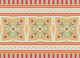 Cross Stitch Embroidery. Ethnic Patterns. Native Style. Traditional Design for texture, textile, fabric, clothing, Knitwear, print. Geometric Pixel Horizontal Seamless Vector. vector