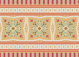 Cross Stitch Embroidery. Ethnic Patterns. Native Style. Traditional Design for texture, textile, fabric, clothing, Knitwear, print. Geometric Pixel Horizontal Seamless Vector. vector