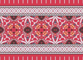 Cross Stitch Embroidery. Ethnic Patterns. Native Style. Traditional Design for texture, textile, fabric, clothing, Knitwear, print. Geometric Pixel Horizontal Seamless Vector. vector