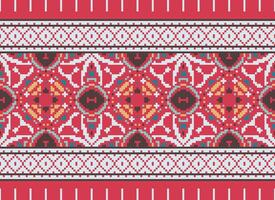 Cross Stitch Embroidery. Ethnic Patterns. Native Style. Traditional Design for texture, textile, fabric, clothing, Knitwear, print. Geometric Pixel Horizontal Seamless Vector. vector