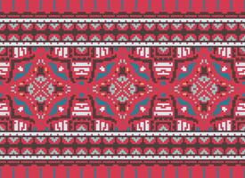 Cross Stitch Embroidery. Ethnic Patterns. Native Style. Traditional Design for texture, textile, fabric, clothing, Knitwear, print. Geometric Pixel Horizontal Seamless Vector. vector