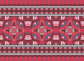 Cross Stitch Embroidery. Ethnic Patterns. Native Style. Traditional Design for texture, textile, fabric, clothing, Knitwear, print. Geometric Pixel Horizontal Seamless Vector. vector