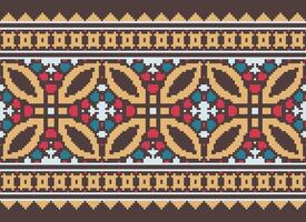 Cross Stitch Embroidery. Ethnic Patterns. Native Style. Traditional Design for texture, textile, fabric, clothing, Knitwear, print. Geometric Pixel Horizontal Seamless Vector. vector