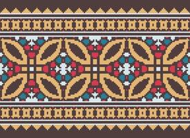 Cross Stitch Embroidery. Ethnic Patterns. Native Style. Traditional Design for texture, textile, fabric, clothing, Knitwear, print. Geometric Pixel Horizontal Seamless Vector. vector