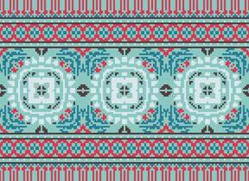 Cross Stitch Embroidery. Ethnic Patterns. Native Style. Traditional Design for texture, textile, fabric, clothing, Knitwear, print. Geometric Pixel Horizontal Seamless Vector. vector