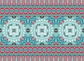 Cross Stitch Embroidery. Ethnic Patterns. Native Style. Traditional Design for texture, textile, fabric, clothing, Knitwear, print. Geometric Pixel Horizontal Seamless Vector. vector