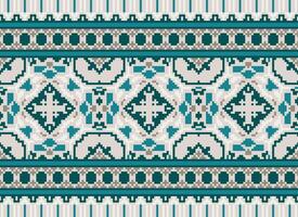 Cross Stitch Embroidery. Ethnic Patterns. Native Style. Traditional Design for texture, textile, fabric, clothing, Knitwear, print. Geometric Pixel Horizontal Seamless Vector. vector