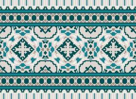 Cross Stitch Embroidery. Ethnic Patterns. Native Style. Traditional Design for texture, textile, fabric, clothing, Knitwear, print. Geometric Pixel Horizontal Seamless Vector. vector