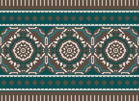 Cross Stitch Embroidery. Ethnic Patterns. Native Style. Traditional Design for texture, textile, fabric, clothing, Knitwear, print. Geometric Pixel Horizontal Seamless Vector. vector