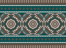 Cross Stitch Embroidery. Ethnic Patterns. Native Style. Traditional Design for texture, textile, fabric, clothing, Knitwear, print. Geometric Pixel Horizontal Seamless Vector. vector