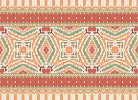 Cross Stitch Embroidery. Ethnic Patterns. Native Style. Traditional Design for texture, textile, fabric, clothing, Knitwear, print. Geometric Pixel Horizontal Seamless Vector. vector