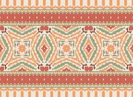 Cross Stitch Embroidery. Ethnic Patterns. Native Style. Traditional Design for texture, textile, fabric, clothing, Knitwear, print. Geometric Pixel Horizontal Seamless Vector. vector