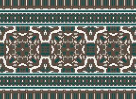Cross Stitch Embroidery. Ethnic Patterns. Native Style. Traditional Design for texture, textile, fabric, clothing, Knitwear, print. Geometric Pixel Horizontal Seamless Vector. vector
