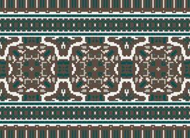 Cross Stitch Embroidery. Ethnic Patterns. Native Style. Traditional Design for texture, textile, fabric, clothing, Knitwear, print. Geometric Pixel Horizontal Seamless Vector. vector