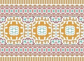 Cross Stitch Embroidery. Ethnic Patterns. Native Style. Traditional Design for texture, textile, fabric, clothing, Knitwear, print. Geometric Pixel Horizontal Seamless Vector. vector