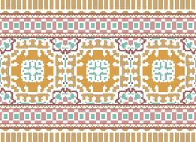 Cross Stitch Embroidery. Ethnic Patterns. Native Style. Traditional Design for texture, textile, fabric, clothing, Knitwear, print. Geometric Pixel Horizontal Seamless Vector. vector