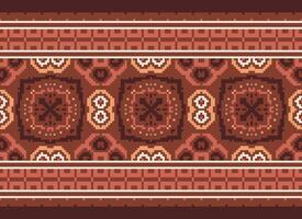 Cross Stitch Embroidery. Ethnic Patterns. Native Style. Traditional Design for texture, textile, fabric, clothing, Knitwear, print. Geometric Pixel Horizontal Seamless Vector. vector