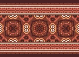 Cross Stitch Embroidery. Ethnic Patterns. Native Style. Traditional Design for texture, textile, fabric, clothing, Knitwear, print. Geometric Pixel Horizontal Seamless Vector. vector