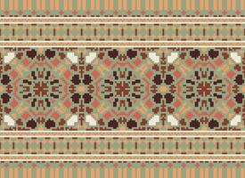 Cross Stitch Embroidery. Ethnic Patterns. Native Style. Traditional Design for texture, textile, fabric, clothing, Knitwear, print. Geometric Pixel Horizontal Seamless Vector. vector