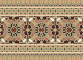 Cross Stitch Embroidery. Ethnic Patterns. Native Style. Traditional Design for texture, textile, fabric, clothing, Knitwear, print. Geometric Pixel Horizontal Seamless Vector. vector