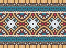 Cross Stitch Embroidery. Ethnic Patterns. Native Style. Traditional Design for texture, textile, fabric, clothing, Knitwear, print. Geometric Pixel Horizontal Seamless Vector. vector