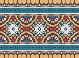 Cross Stitch Embroidery. Ethnic Patterns. Native Style. Traditional Design for texture, textile, fabric, clothing, Knitwear, print. Geometric Pixel Horizontal Seamless Vector. vector