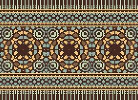 Cross Stitch Embroidery. Ethnic Patterns. Native Style. Traditional Design for texture, textile, fabric, clothing, Knitwear, print. Geometric Pixel Horizontal Seamless Vector. vector