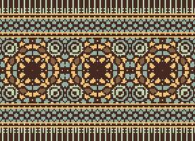 Cross Stitch Embroidery. Ethnic Patterns. Native Style. Traditional Design for texture, textile, fabric, clothing, Knitwear, print. Geometric Pixel Horizontal Seamless Vector. vector