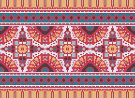 Cross Stitch Embroidery. Ethnic Patterns. Native Style. Traditional Design for texture, textile, fabric, clothing, Knitwear, print. Geometric Pixel Horizontal Seamless Vector. vector