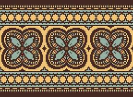 Cross Stitch Embroidery. Ethnic Patterns. Native Style. Traditional Design for texture, textile, fabric, clothing, Knitwear, print. Geometric Pixel Horizontal Seamless Vector. vector